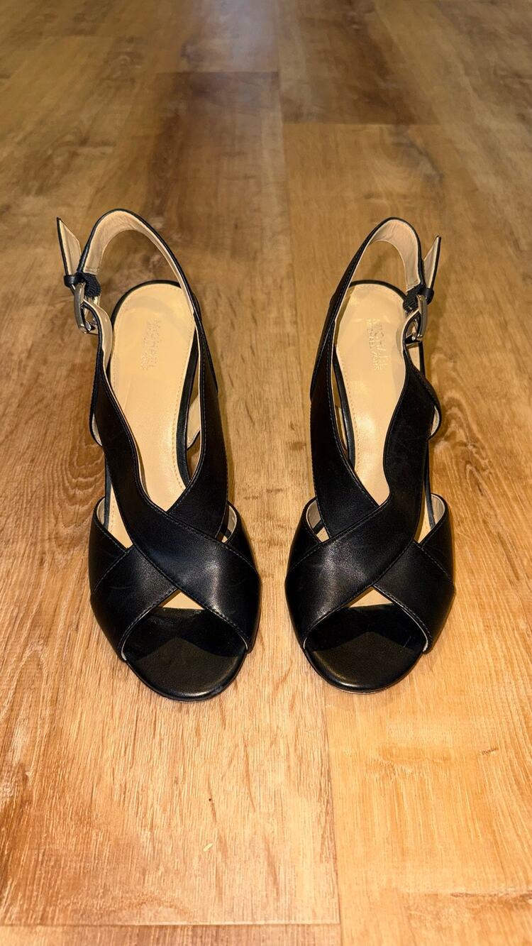 Michael Kors Black Leather Crisscross Slingback Heels Size 9